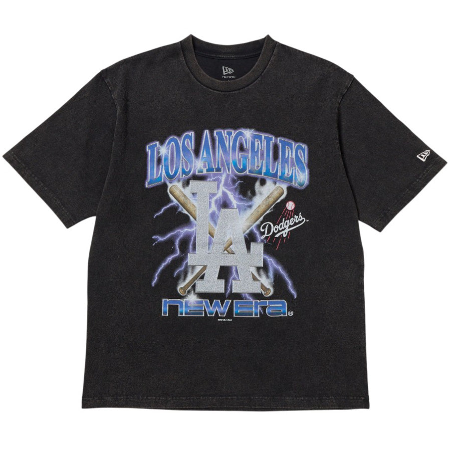 NEW ERA（ニューエラ）ウォッシュドコットン Tシャツ Lightning ドジャース ブラック 平置き正面 15129307
