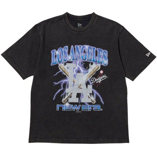 NEW ERA（ニューエラ）ウォッシュドコットン Tシャツ Lightning ドジャース ブラック 平置き正面 15129307