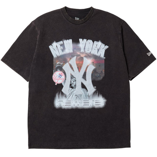 NEW ERA（ニューエラ）ウォッシュドコットン Tシャツ Flame ヤンキース ブラック 平置き正面 15129306