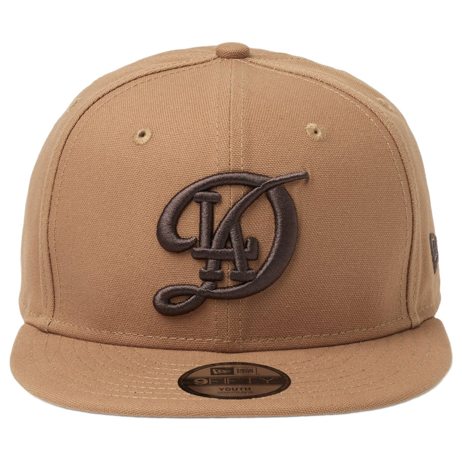 NEW ERA（ニューエラ）キッズ Youth 9FIFTY MLB Duck Canvas ドジャース シティーコネクトロゴ ライトブロンズ 正面