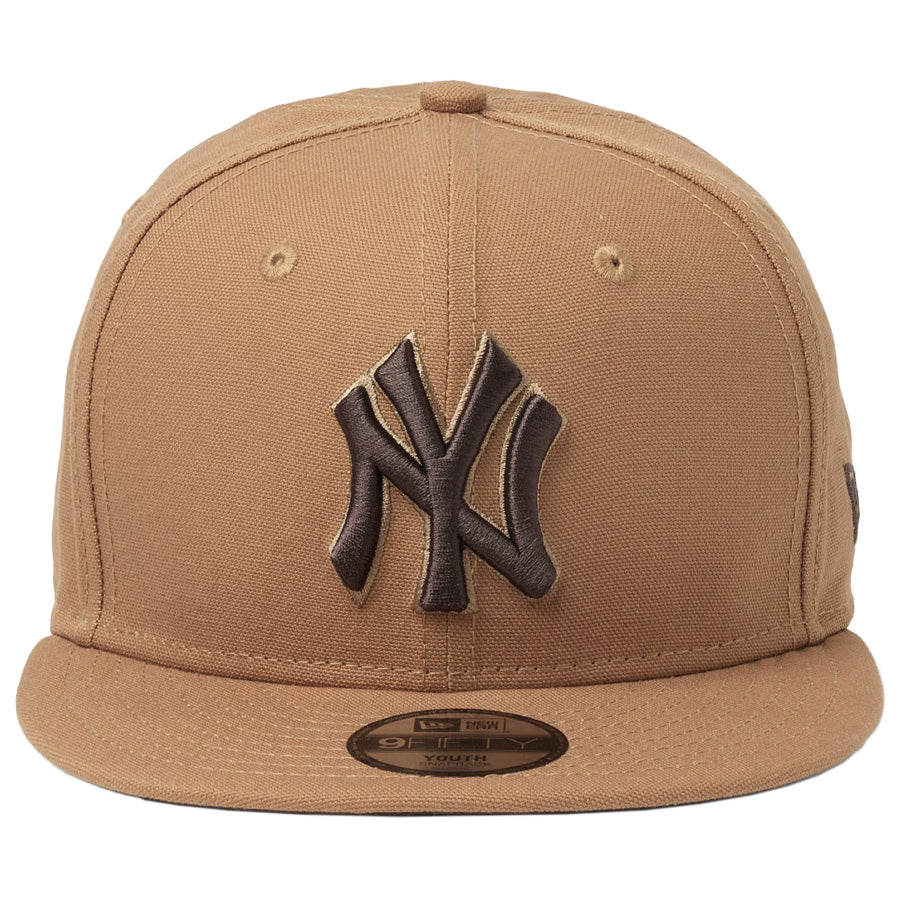 NEW ERA（ニューエラ）キッズ Youth 9FIFTY MLB Duck Canvas ニューヨーク・ヤンキース ライトブロンズ 正面