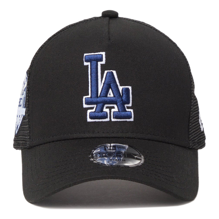 NEW ERA Youth 9FORTY A-Frame ドジャース ブラック メッシュキャップ正面画像