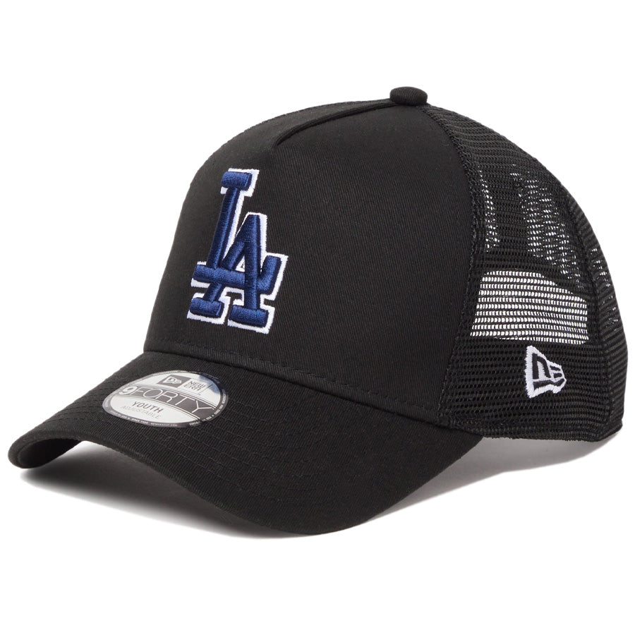 NEW ERA Youth 9FORTY A-Frame ドジャース ブラック メッシュキャップ左斜め画像
