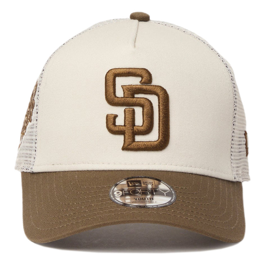 NEW ERA キッズ Youth 9FORTY A-Frame パドレス ストーン/モス 正面デザイン