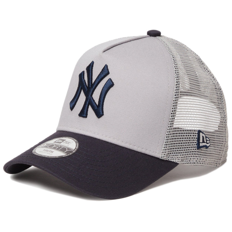 NEW ERA Youth 9FORTY A-Frame ヤンキース グレー/ネイビー 左斜めシルエット
