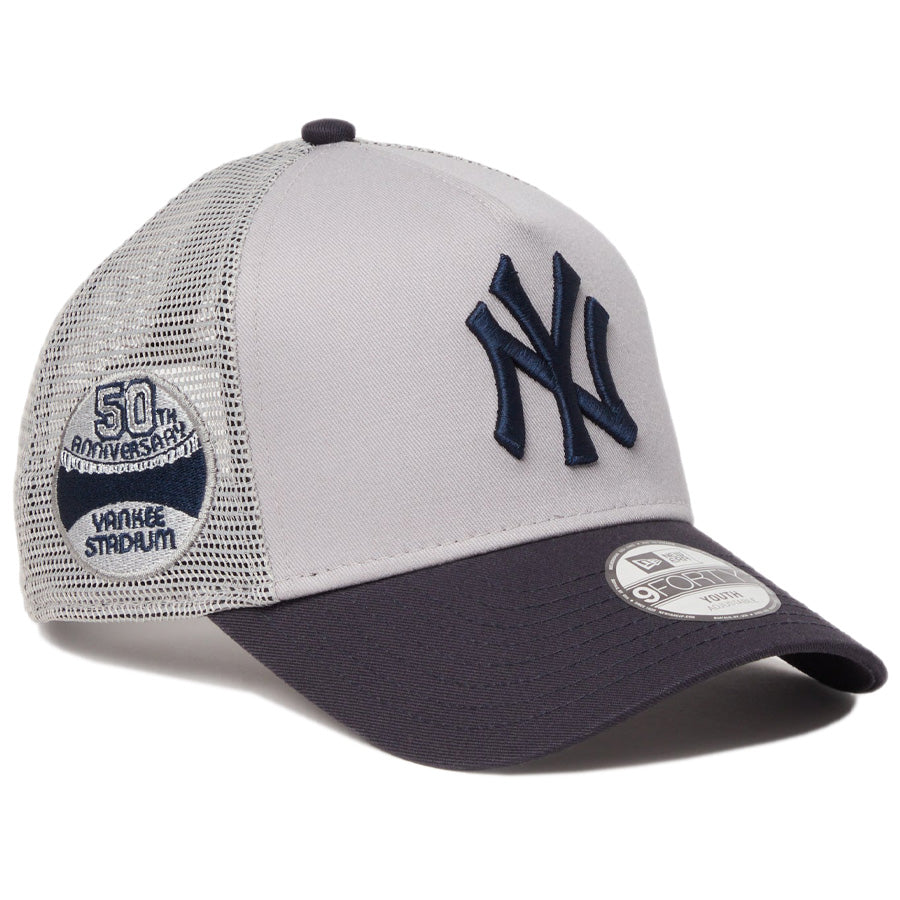 NEW ERA Youth 9FORTY A-Frame ヤンキース グレー/ネイビー 右斜め メッシュキャップ