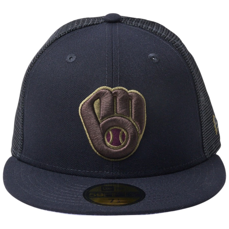 NEW ERA 59FIFTY トラッカー ミルウォーキー・ブリュワーズ Hydrangea 正面デザイン