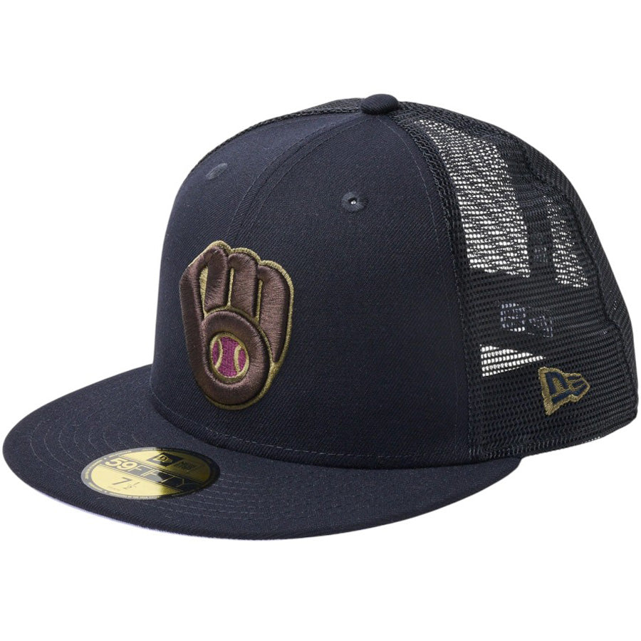 NEW ERA 59FIFTY トラッカー ミルウォーキー・ブリュワーズ Hydrangea ネイビー 左斜め