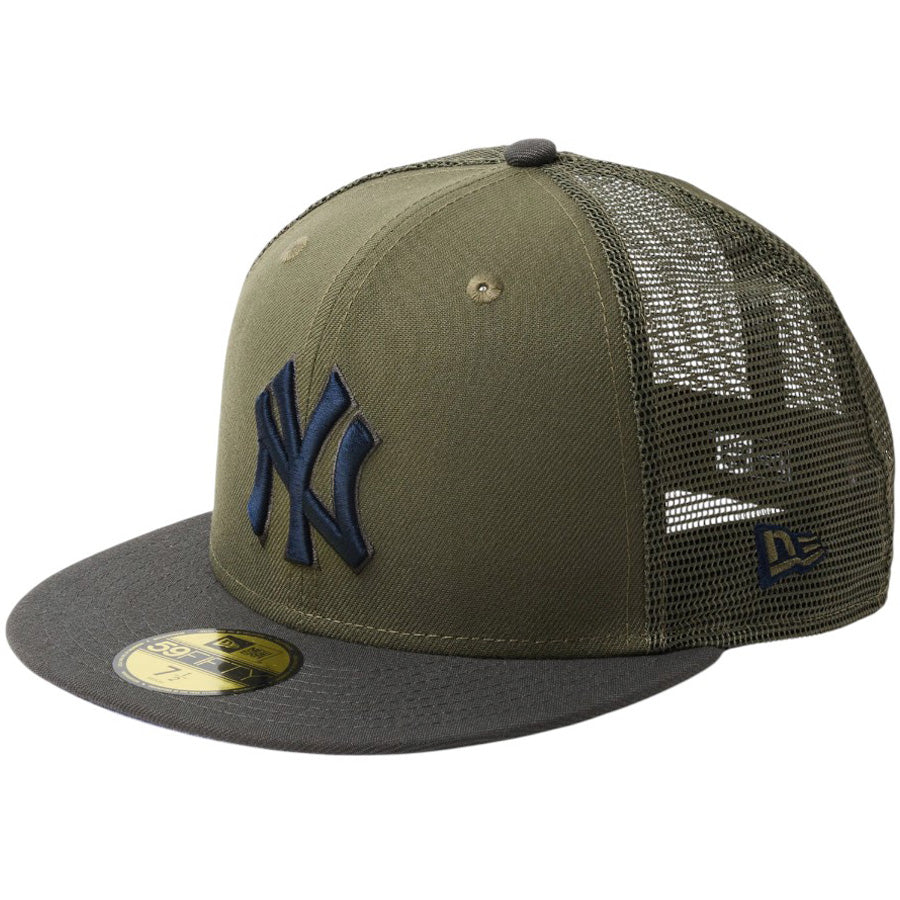 NEW ERA 59FIFTY トラッカー ニューヨーク・ヤンキース Hydrangea ニューオリーブ ダークピューター 左斜め