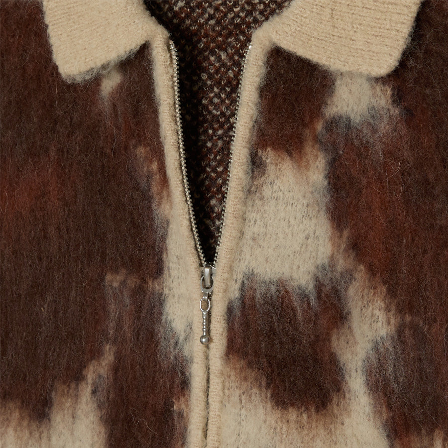 OBEY COW PATTERN ZIP SWEATER ジップセーター カウマルチ 生地感 ファスナー開放時 151010050-26F
