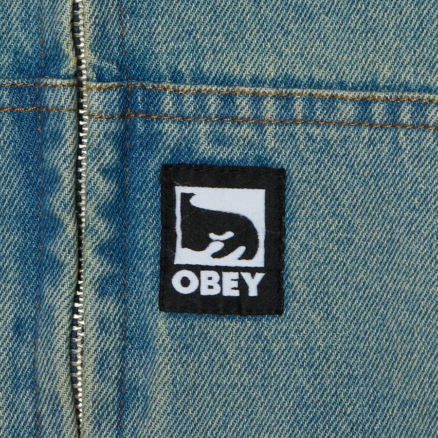 OBEY（オベイ）GLEN ZIP UP JACKET インディゴアーカイブウォッシュ フロント上部詳細 121800593-26F