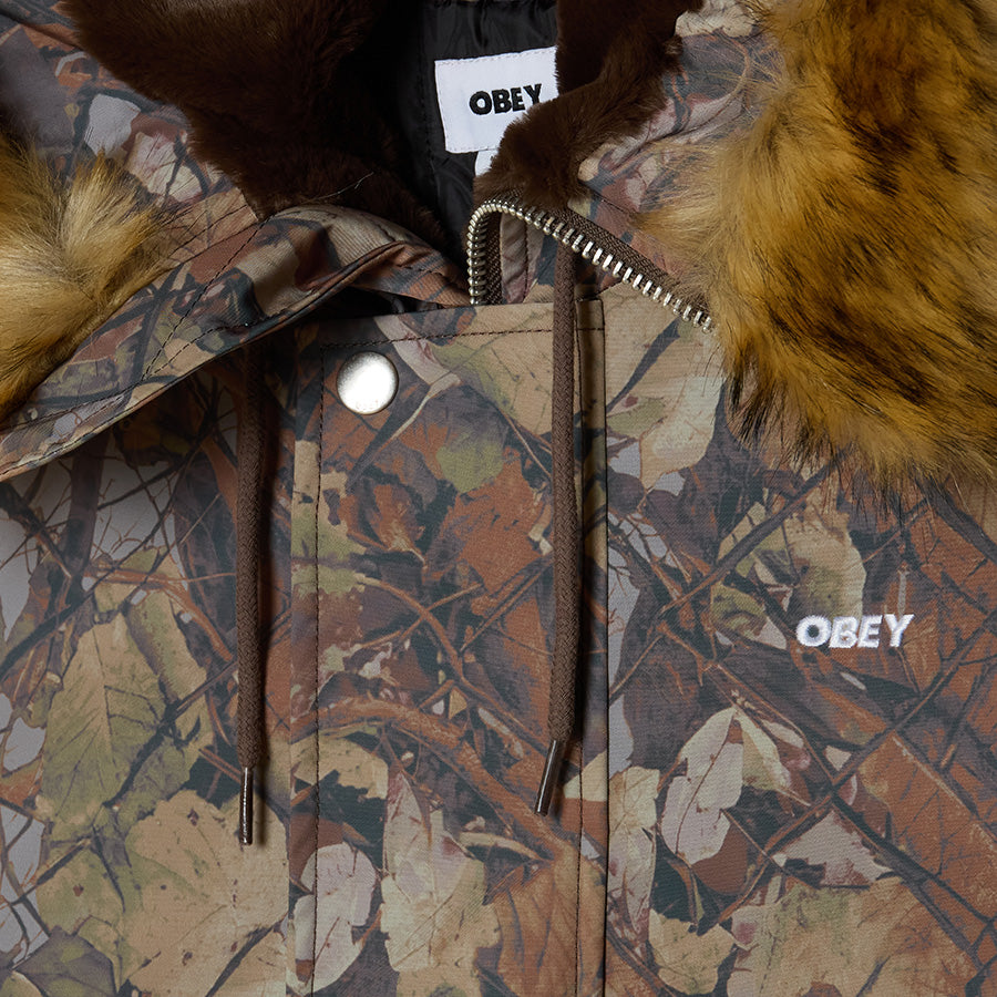 OBEY N-2B SHORT PARKA ミリタリージャケット フェンスカモ フロント上部 左胸ロゴ刺繍 121800623-26F