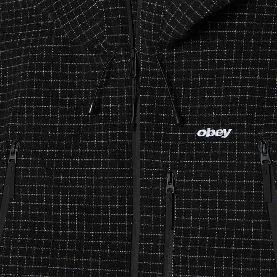 OBEY OBSIDIAN WOOLY JACKET ウーリージャケット ブラックプレッド 胸ワンポイントロゴ刺繍詳細 121800641-26H