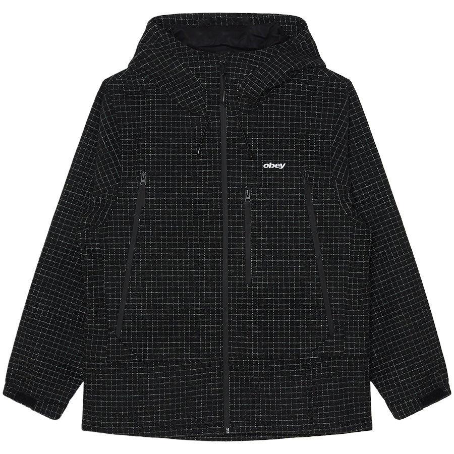 OBEY OBSIDIAN WOOLY JACKET ウーリージャケット ブラックプレッド 正面 平置き 121800641-26H