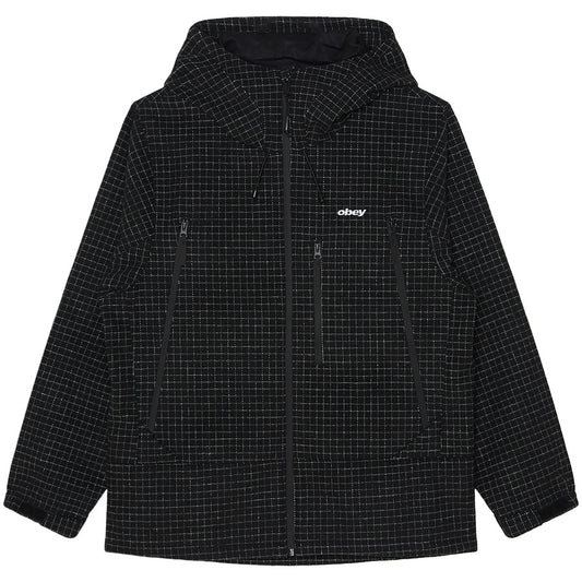 OBEY OBSIDIAN WOOLY JACKET ウーリージャケット ブラックプレッド 正面 平置き 121800641-26H