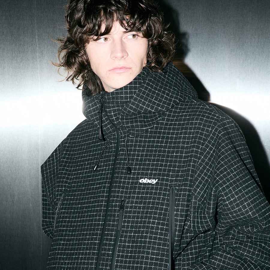 OBEY OBSIDIAN WOOLY JACKET ウーリージャケット ブラックプレッド モデル着用 121800641-26H