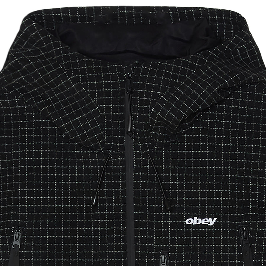 OBEY OBSIDIAN WOOLY JACKET ウーリージャケット ブラックプレッド 正面上部詳細 121800641-26H
