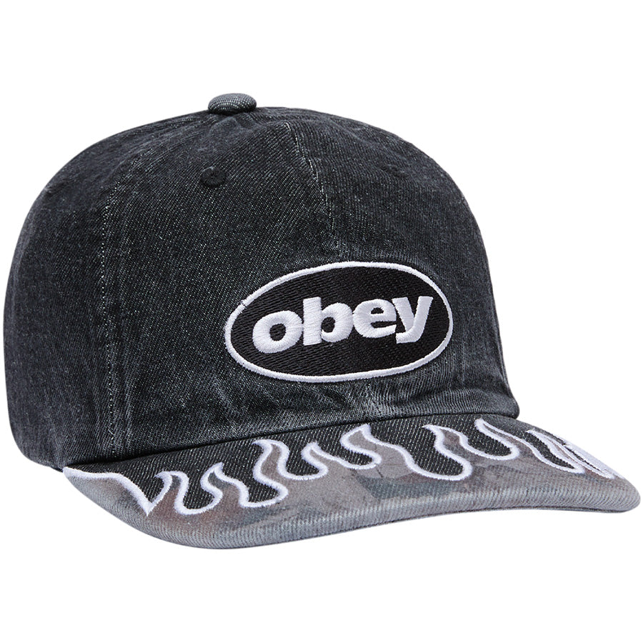 OBEY オベイ PIGMENT FLAMES 6 PANEL VELCRO BACK キャップ フェーデッドブラック 右斜め 100580456-26H