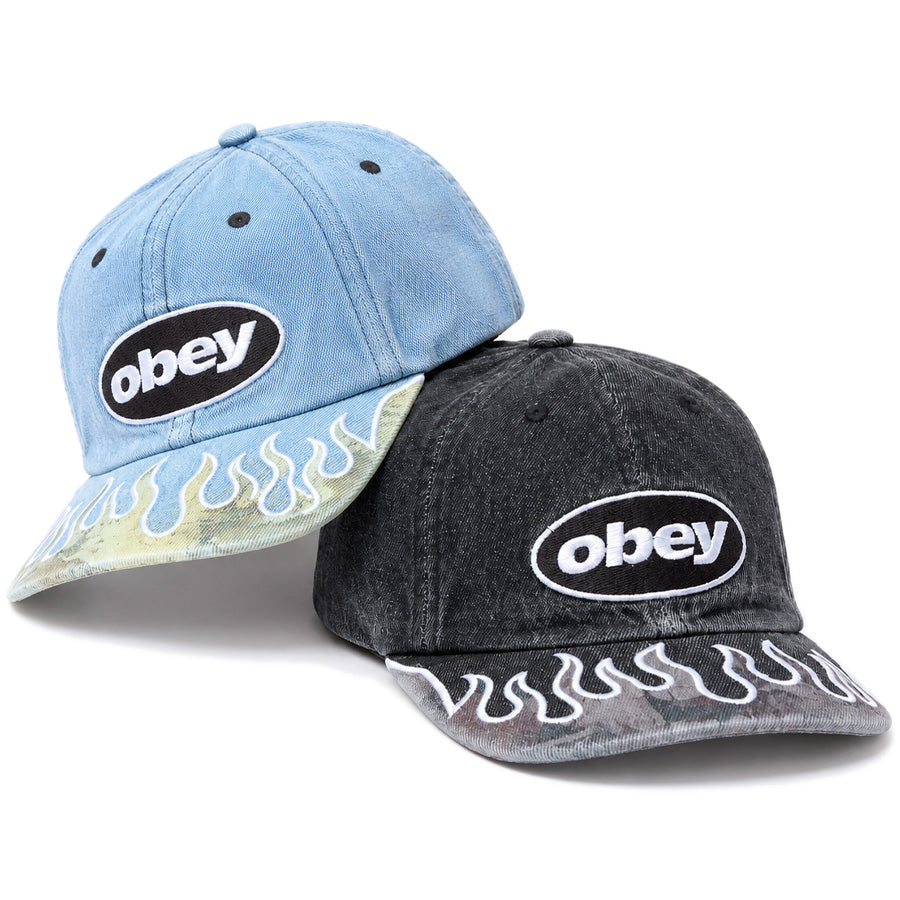 OBEY オベイ PIGMENT FLAMES 6 PANEL VELCRO BACK キャップ フェーデッドブラック ライトインディゴ 2カラー 100580456-26H