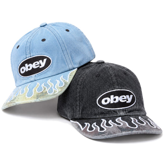 OBEY オベイ PIGMENT FLAMES 6 PANEL VELCRO BACK キャップ フェーデッドブラック ライトインディゴ 2カラー 100580456-26H