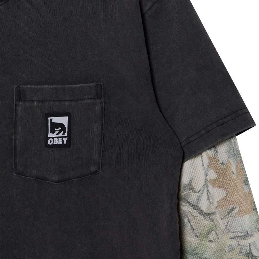 OBEY OBEY POST 2-FER L/S T-SHIRT ダスティーブラックLIMO 胸ポケットロゴ詳細 131030150-26F