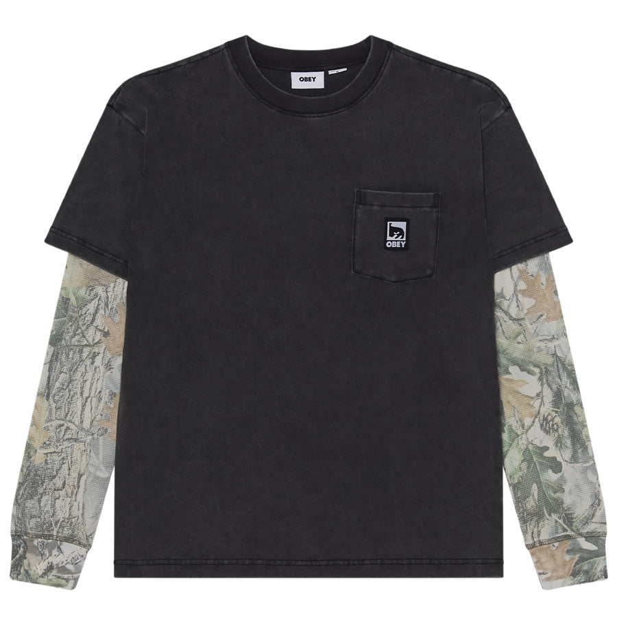 OBEY OBEY POST 2-FER L/S T-SHIRT ダスティーブラックLIMO 正面平置き 131030150-26F