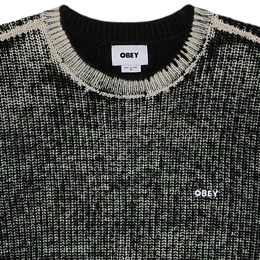 OBEY SPRAY EFFECT SWEATER セーター ダークブラックマルチ 首元リブ 上部詳細 151000109-26F