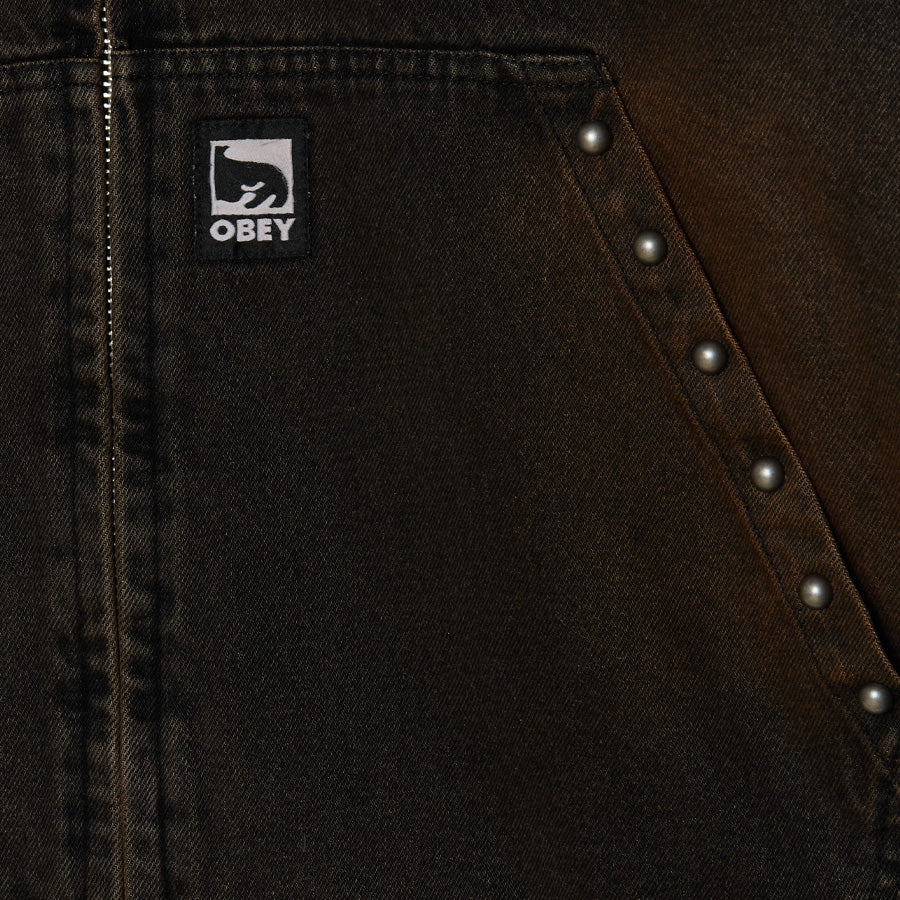 OBEY STUDDED ZIP UP JACKET ジャケット ブラックラストウォッシュ ポケット ブランドタグ スタッズ詳細 121800633-26F