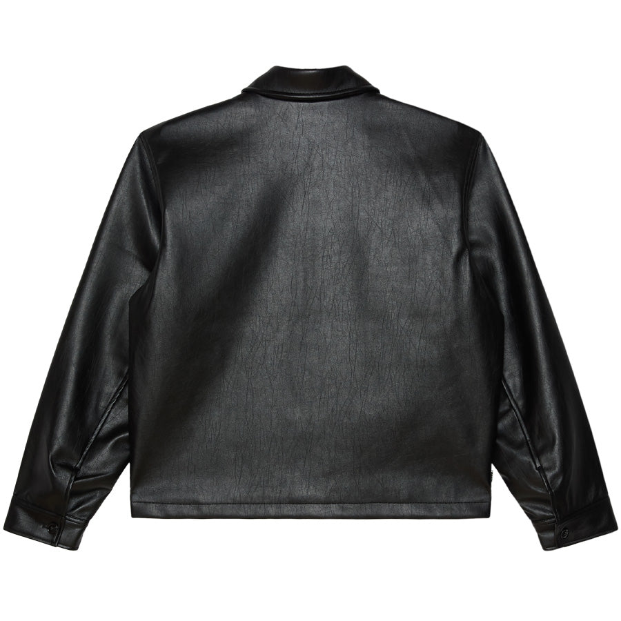 OBEY WORKMAN PU JACKET PUレザージャケット ブラック 背面 平置き 121800631-26F