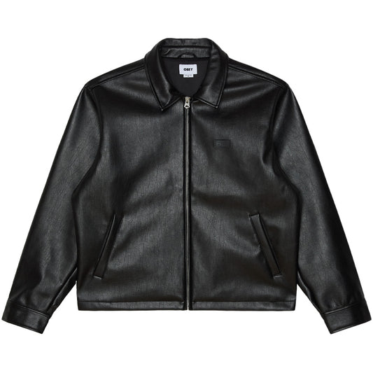 OBEY WORKMAN PU JACKET PUレザージャケット ブラック 正面 平置き 121800631-26F