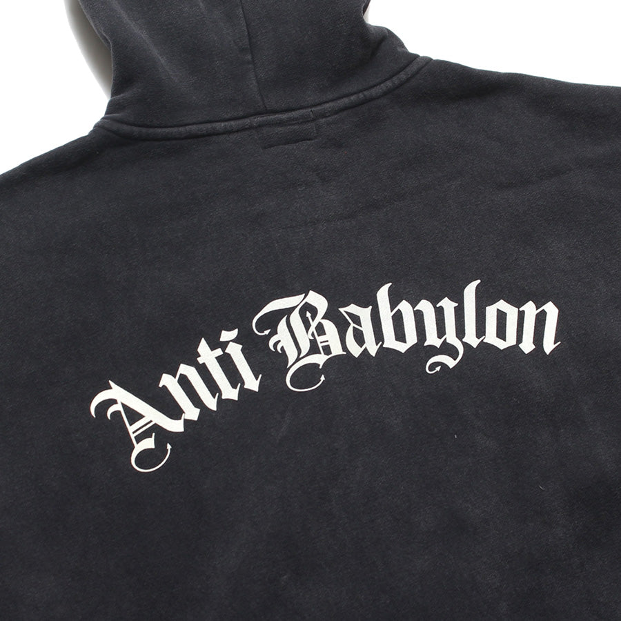 RAIDBACK FABRIC ANTI BABYLON CONFIDENTIAL WASHED ZIP HOODIE ブラック バックプリント RB26002