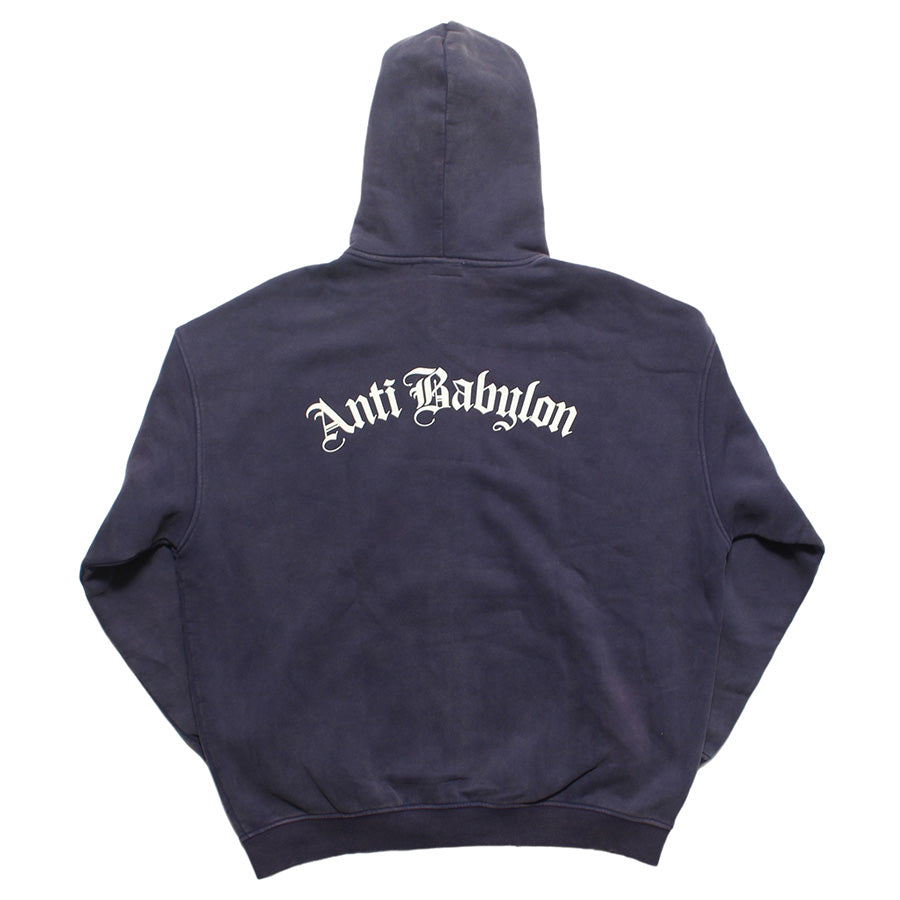 RAIDBACK FABRIC ANTI BABYLON CONFIDENTIAL WASHED ZIP HOODIE ジップアップパーカー ネイビー 背面 平置き RB26002