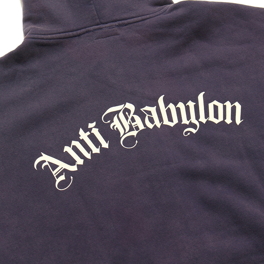 RAIDBACK FABRIC ANTI BABYLON CONFIDENTIAL WASHED ZIP HOODIE ネイビー バックプリント RB26002