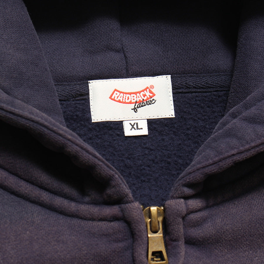 RAIDBACK FABRIC ANTI BABYLON CONFIDENTIAL WASHED ZIP HOODIE ネイビー 首元ブランドタグ RB26002