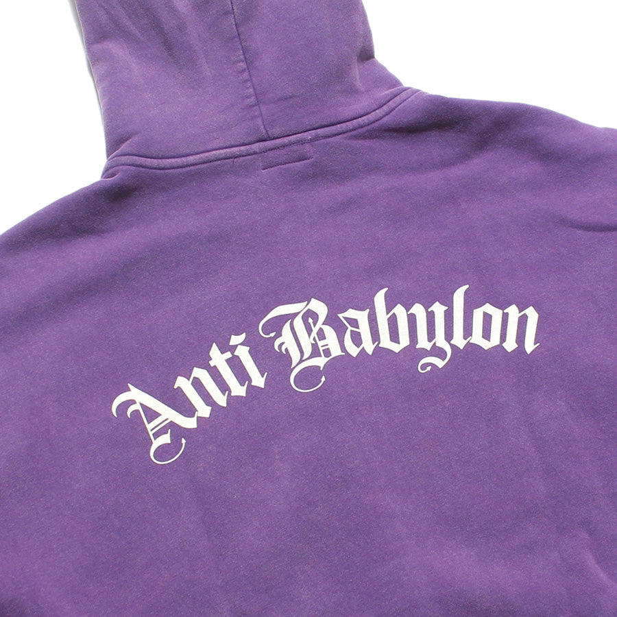 RAIDBACK FABRIC ANTI BABYLON CONFIDENTIAL WASHED ZIP HOODIE パープル バックプリント RB26002