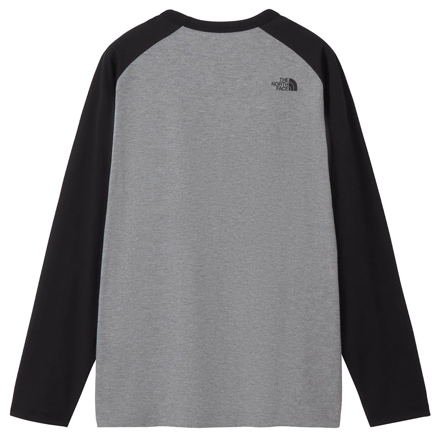 THE NORTH FACE ロングスリーブ ES ベースボールティー ミックスグレー×ブラック 平置き背面 NT82591