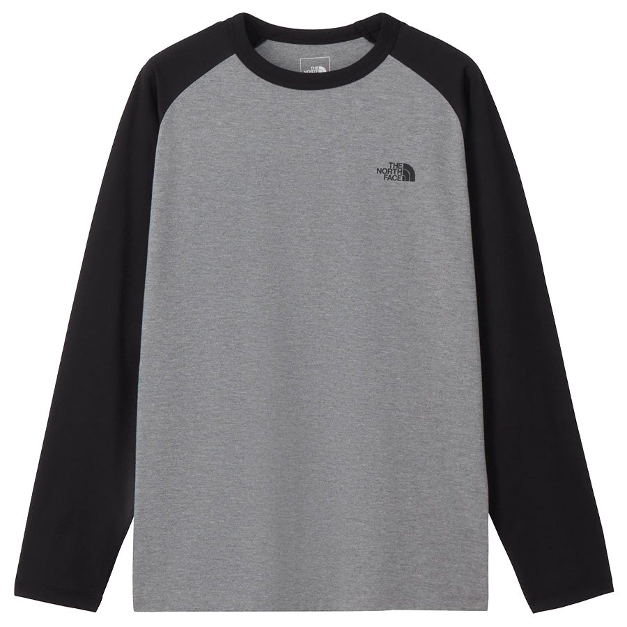THE NORTH FACE ロングスリーブ ES ベースボールティー ミックスグレー×ブラック 平置き正面 NT82591