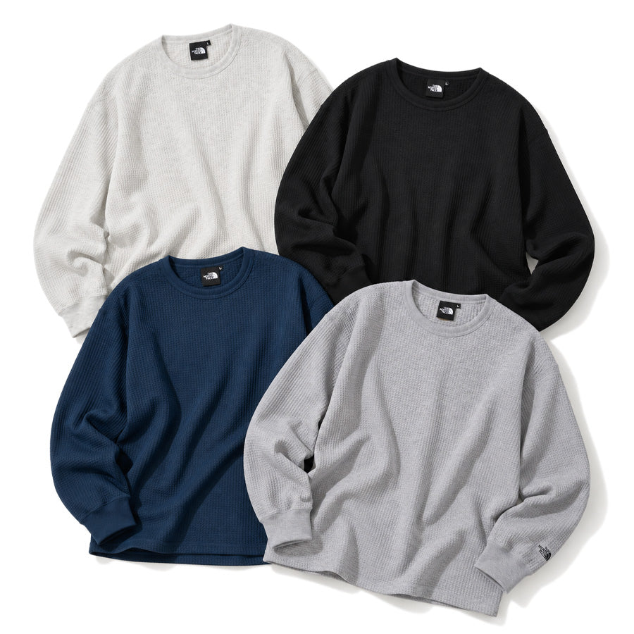 THE NORTH FACE ロングスリーブウォームワッフルクルー オフホワイト ブラック アーバンネイビー ミックスグレー 4カラー NT62436