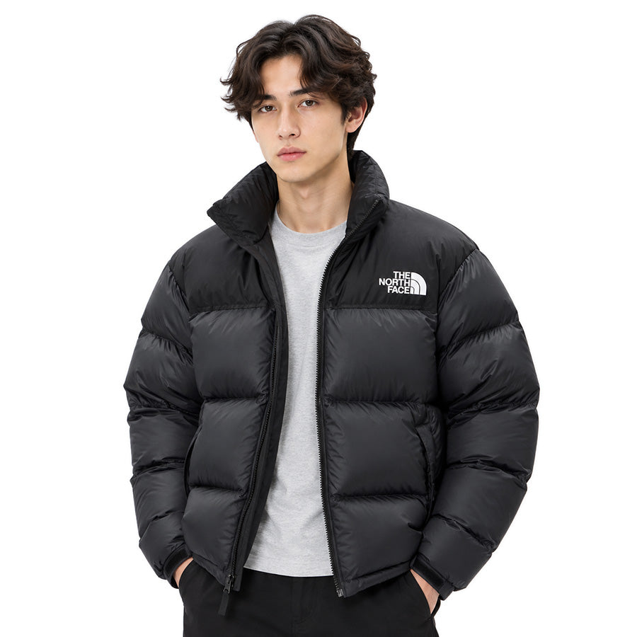 THE NORTH FACE ヌプシジャケット アスファルトグレー×ブラック モデル着用 上半身 正面 ND92555