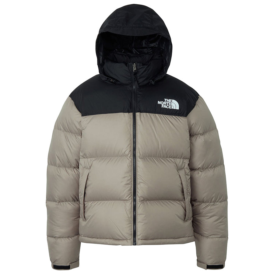 THE NORTH FACE ヌプシジャケット マッシュルーム×ブラック 正面 フードを出した状態 ND92555