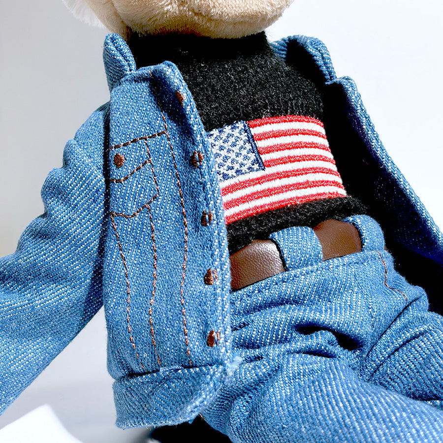 Uncle P Plush マルチカラー ニットとデニム詳細