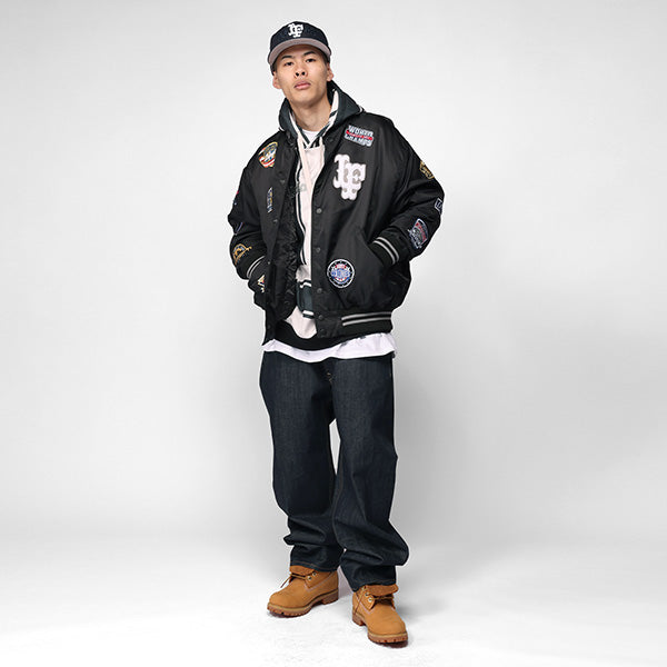 LFYT (エルエフワイティー) All Over Emblem Satin Varsity Jacket