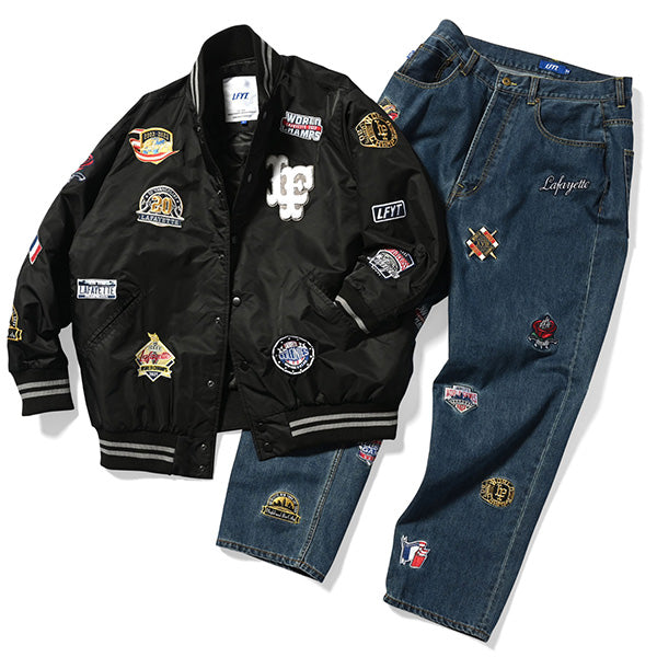 LFYT (エルエフワイティー) All Over Emblem Satin Varsity Jacket